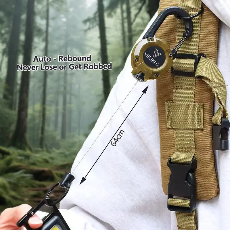 3-in-1 Retractable Pull Reel Keychain – Carabiner, Steel Wire Rope, Compact EDC Tool 🔑🪢