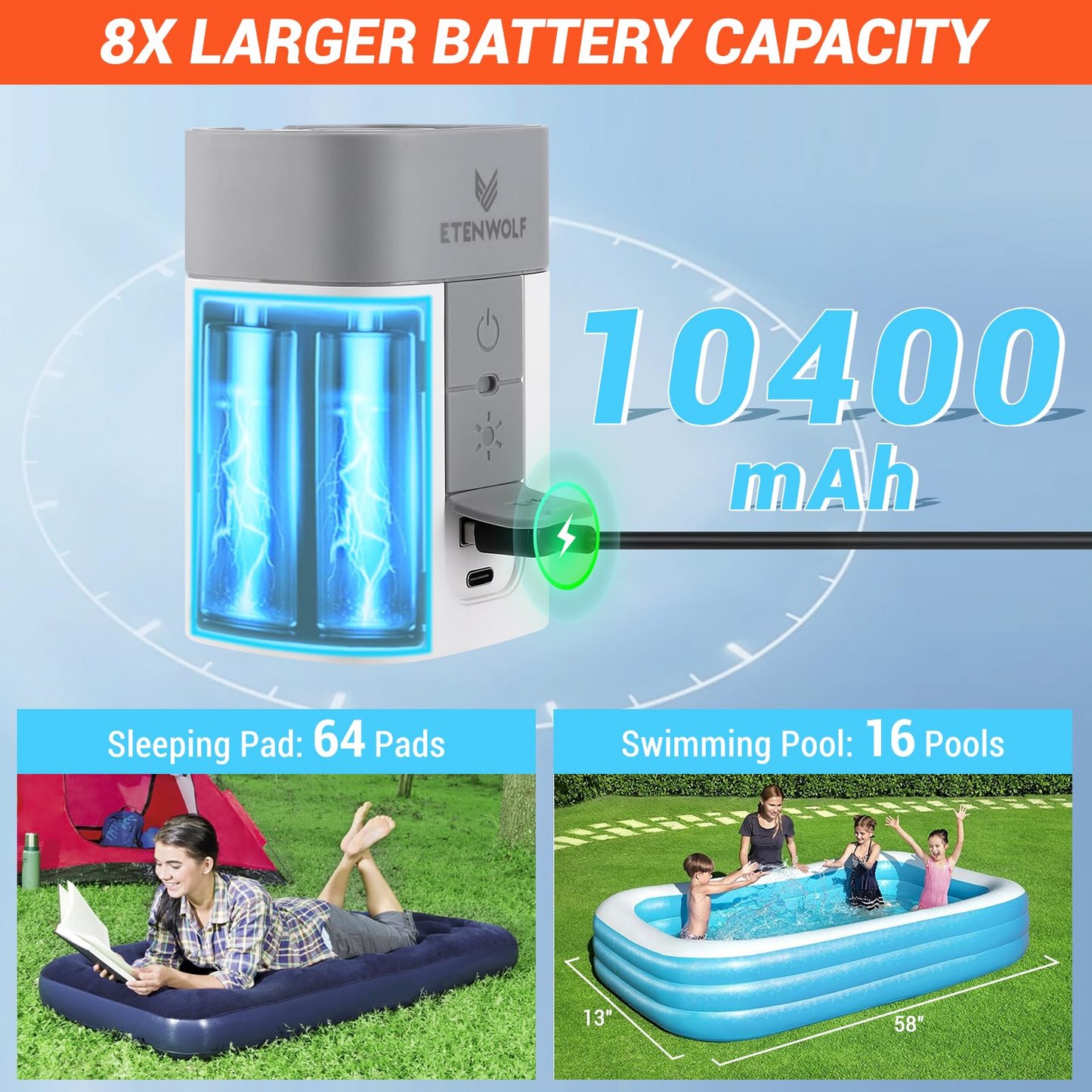 AIR 3 & AIR 5 PRO MAX – Mini & Pro Cordless Air Pump, Camping Light, Power Bank Function, 5 Nozzles🔋