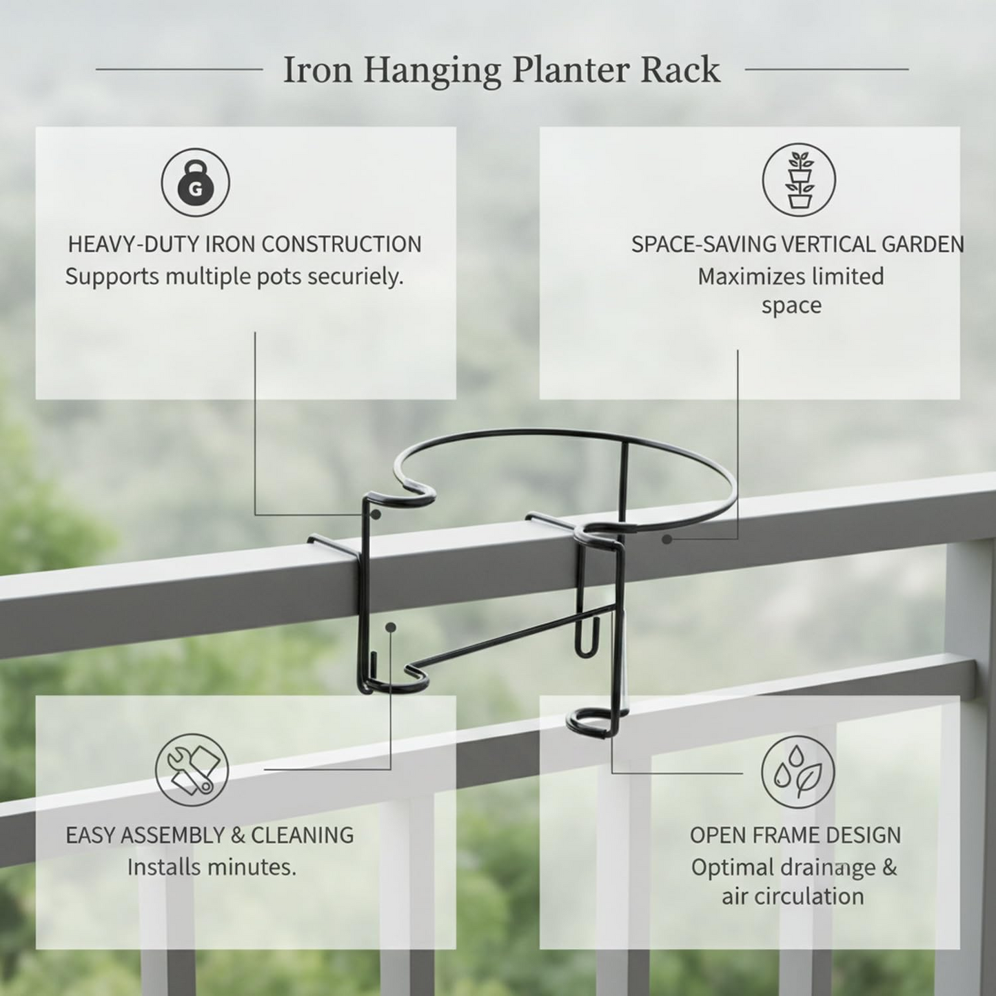 Railing Plant Hook – Adjustable, Tool-Free🪴🔗