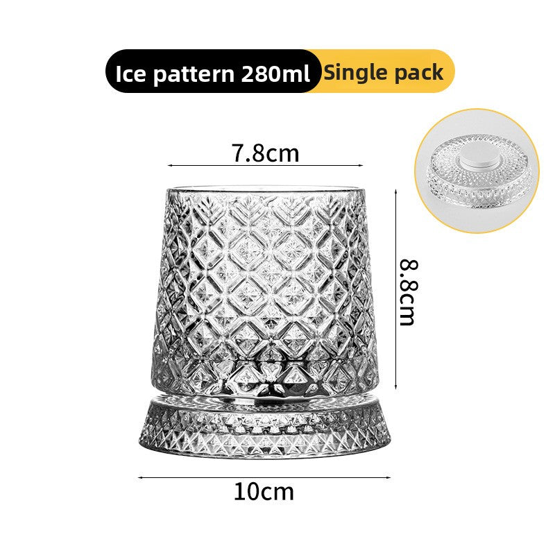 Rotating Whiskey Glass – 360° Spinner, Crystal Clear, 6 Patterns 🥃🌀