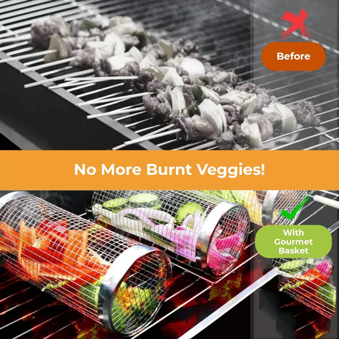 Gourmet Grill Basket 2.0 – Stainless Steel, Dishwasher Safe, No More Burnt Food 🥩🥦