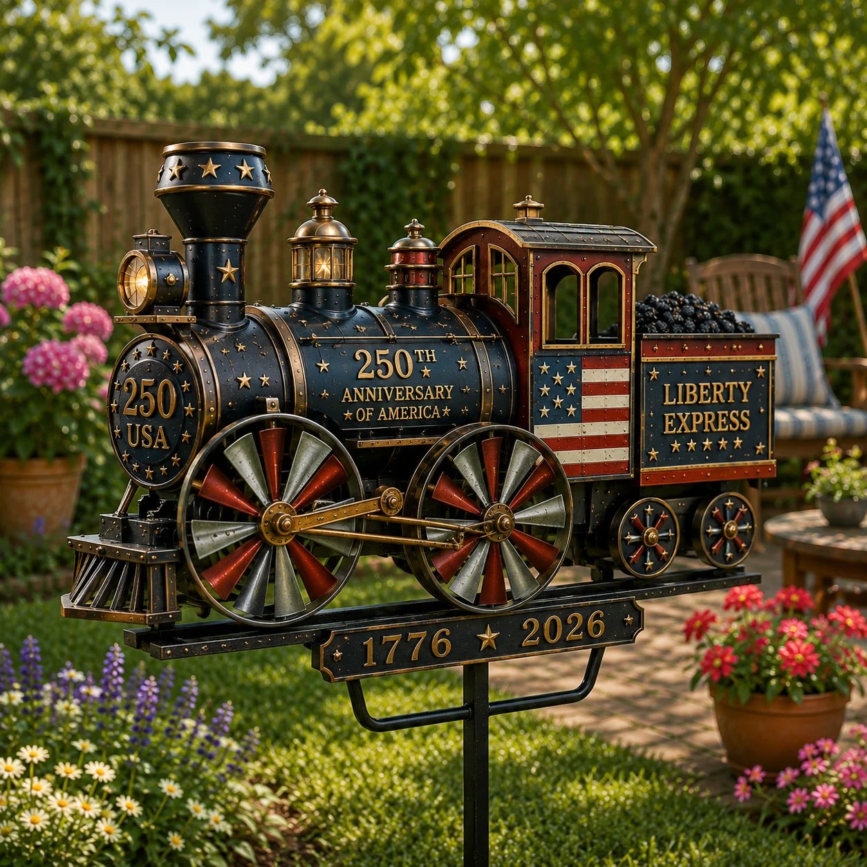Liberty Express Wind Spinner – Patriotic Garden Art for America’s 250th 🇺🇸🚂