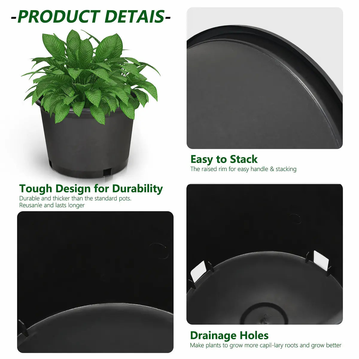 🪴 Nursery Pots – UV-Resistant, Modern Black Finish 🌱⚫