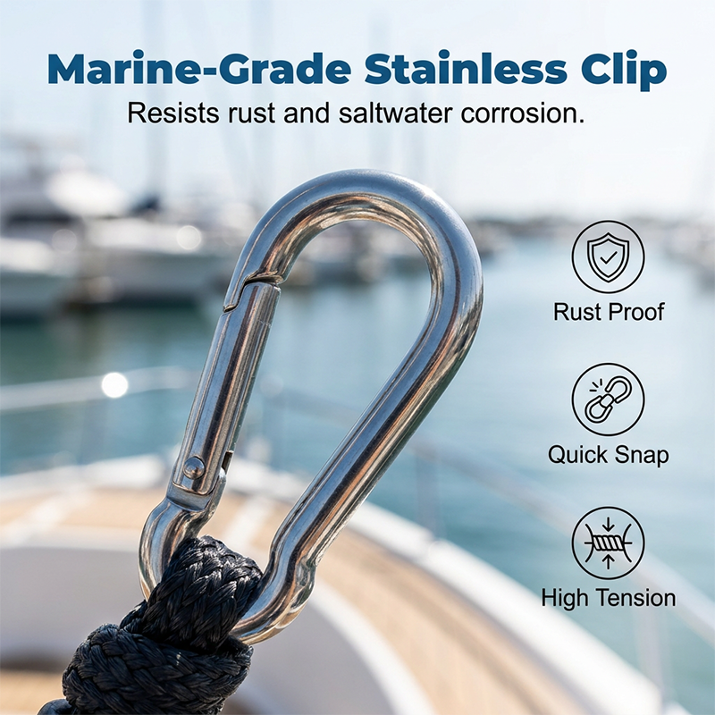 Shock-Absorbing Bungee Dock Line – Marine-Grade Stainless Clip, Foam Floats 🚤🛡️