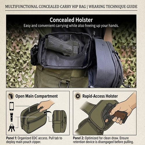 Tactical Waist Bag – 1000D Nylon, Holster Pocket, Hidden Anti-Theft, 3-Way Carry 🎒🛡️
