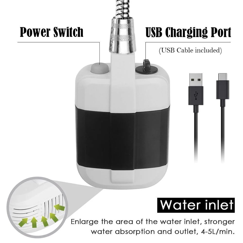 Portable USB Rechargeable Shower Pump – 2200mAh, 4-5L/min, Camping & Outdoor 🚿🏕️