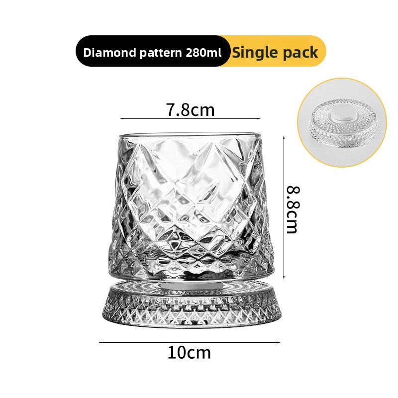 Rotating Whiskey Glass – 360° Spinner, Crystal Clear, 6 Patterns 🥃🌀