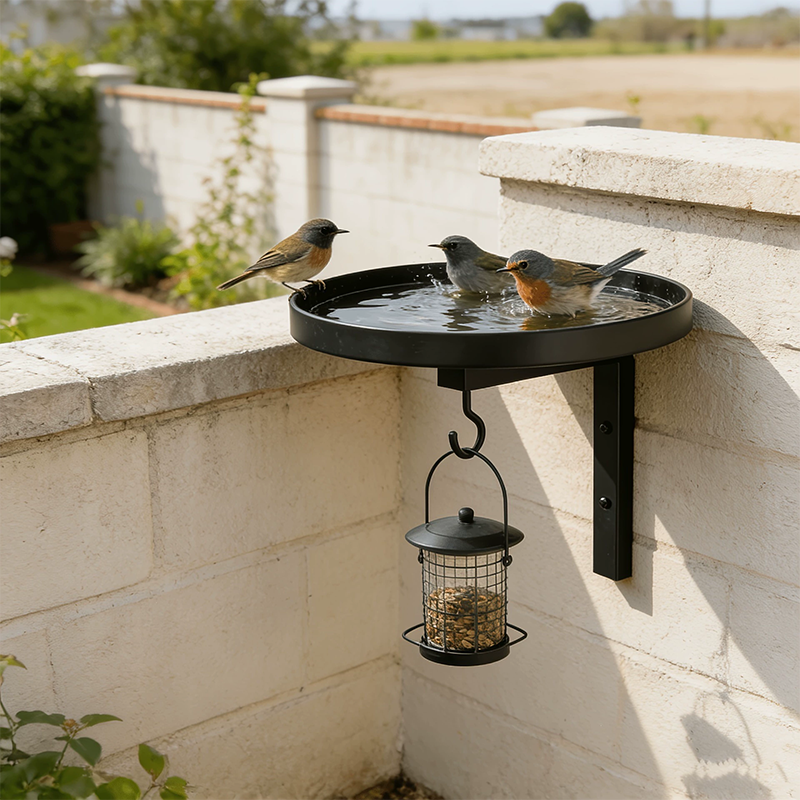 Wall-Mounted Metal Bird Bath – Antique Black, Dual-Function with Hook 🐦🛁