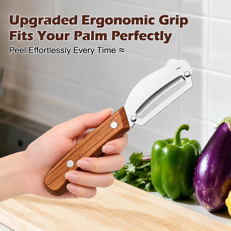 Zero-Snag Wooden Peeler – Stainless Steel Blade, No Clog, No Cramp 🥔🪵