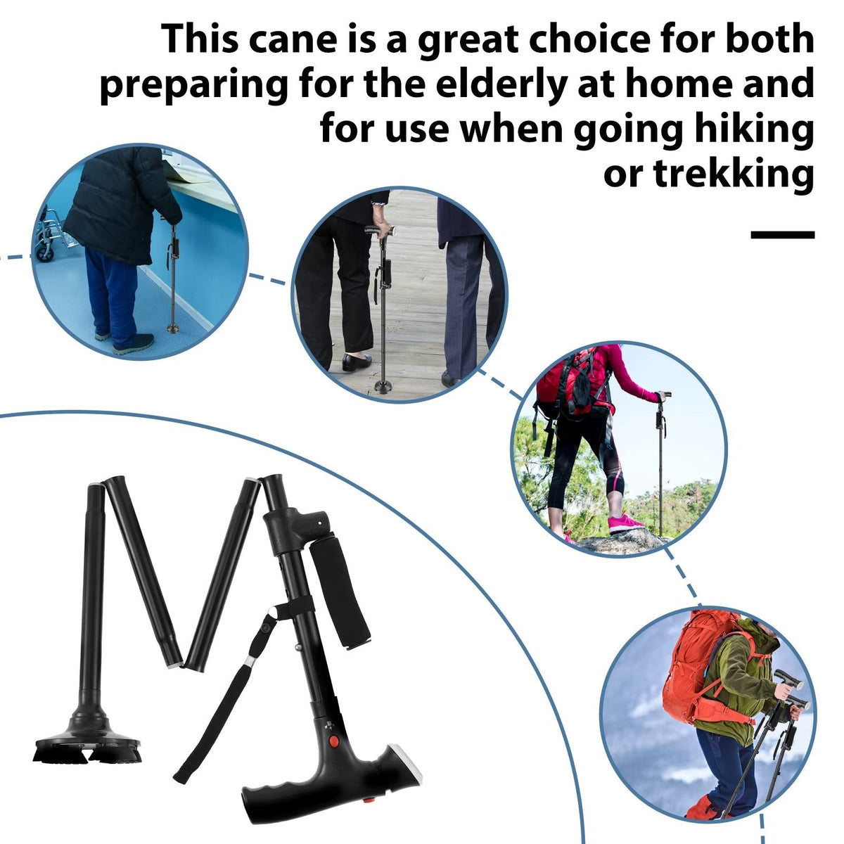 Multifunctional Folding Cane For Elderly With Light & Emergency Alarm