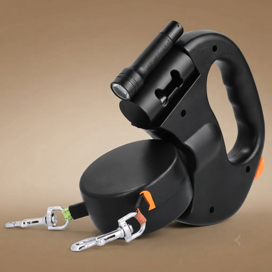 Dual LED Retractable Reflective Dog Leash – Walk 1 or 2 Dogs, Tangle-Free, Built-in Light 🐕💡