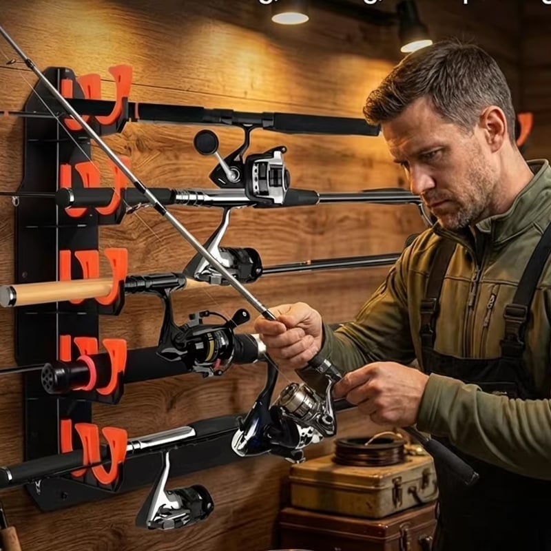 Fishing Rod Garage Storage Rack – Holds 10 Rods, Wall/Ceiling Mount, Soft Silicone Pads 🎣🧰