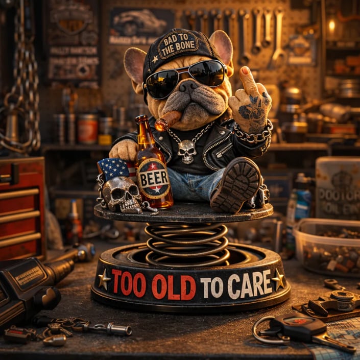 Too Old To Care Bulldog Bobblehead – Dashboard Attitude Legend 🐶