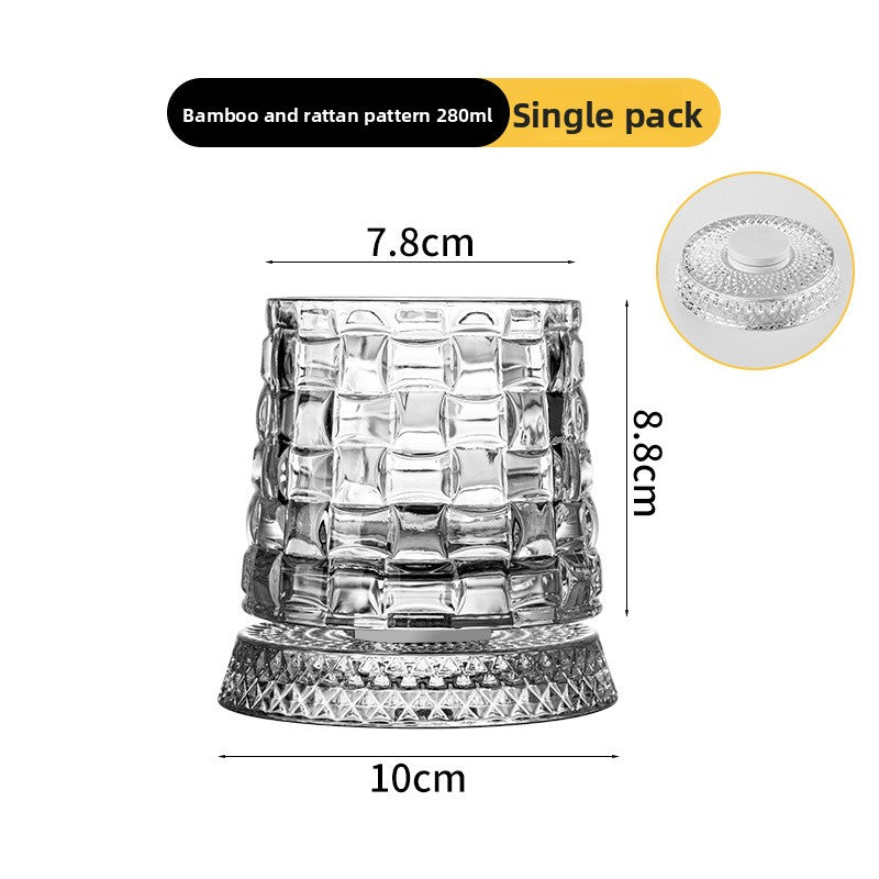 Rotating Whiskey Glass – 360° Spinner, Crystal Clear, 6 Patterns 🥃🌀