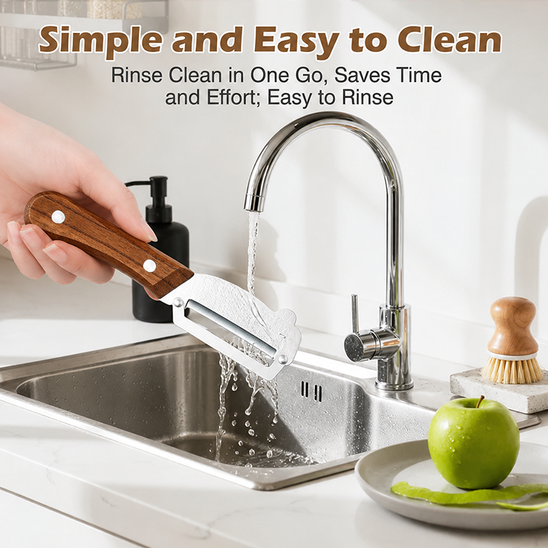 Zero-Snag Wooden Peeler – Stainless Steel Blade, No Clog, No Cramp 🥔🪵