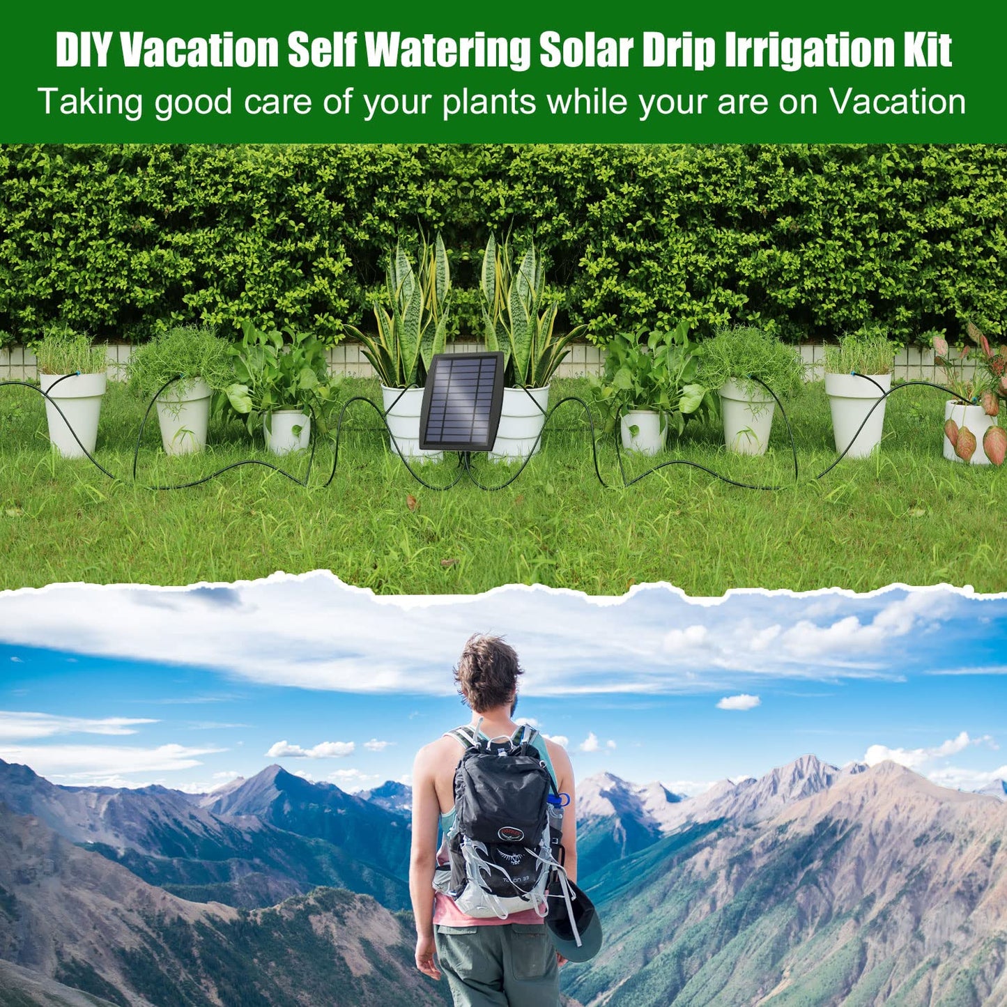 Solar Automatic Drip Irrigation Kit System –&Self-Watering Device for 10 or 20,30 Pots 🪴☀️💧