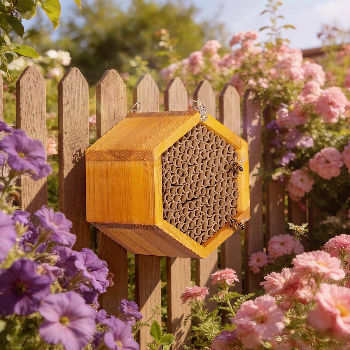 Mason Bee House – Wax-Coated, Ready-to-Use, Attracts Peaceful Pollinators for a Thriving Garden 🐝🌼🏡