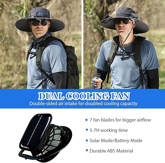 Solar Fan Hat – Wide Brim, Dual Power, Adjustable Speed, UPF Protection ☀️🧢