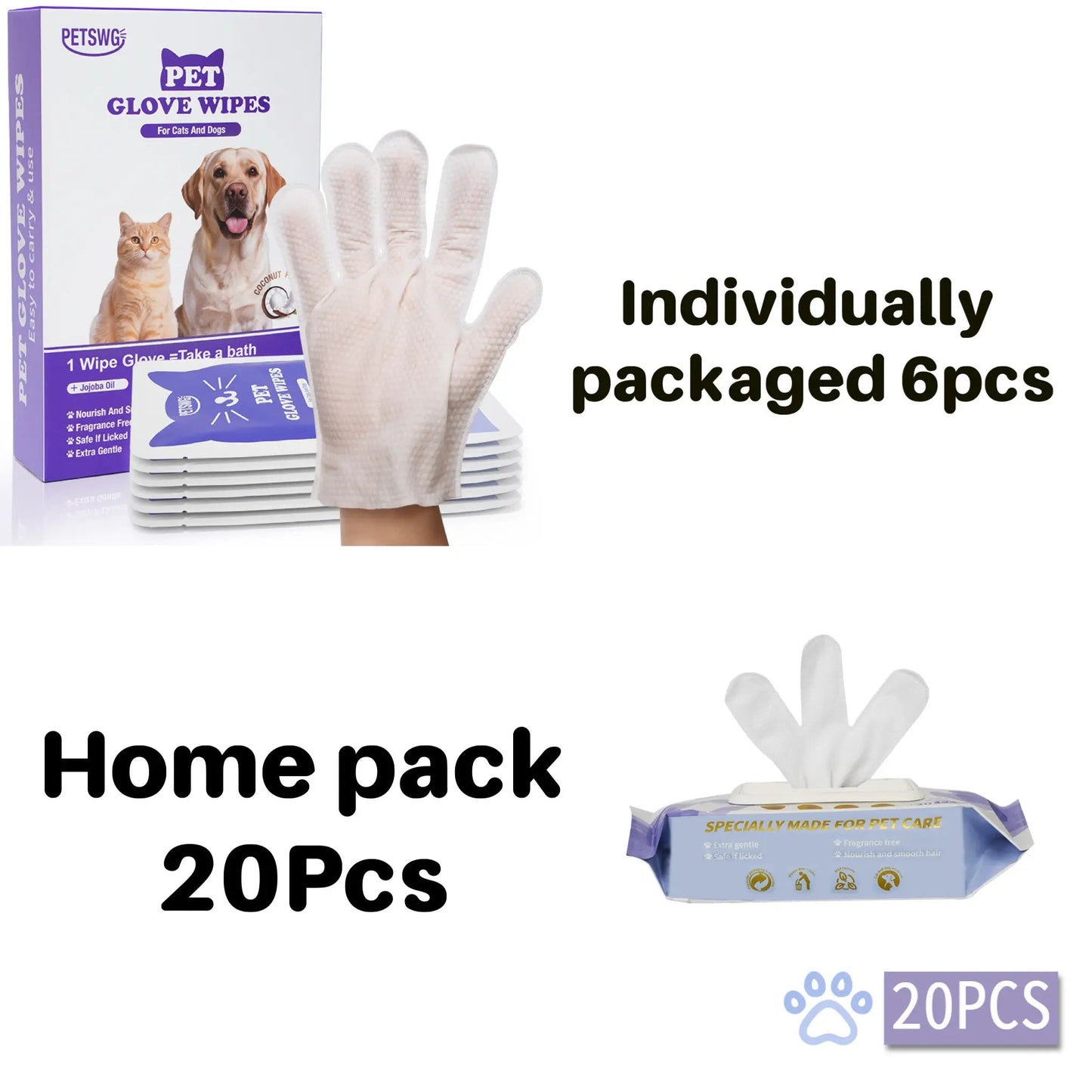20-Pack Pet Cleaning Wipes Bathing Gloves – Coconut Oil, Hypoallergenic 🐾🧼
