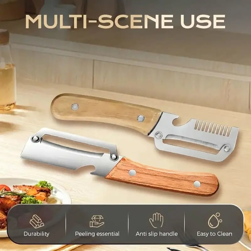 Zero-Snag Wooden Peeler – Stainless Steel Blade, No Clog, No Cramp 🥔🪵