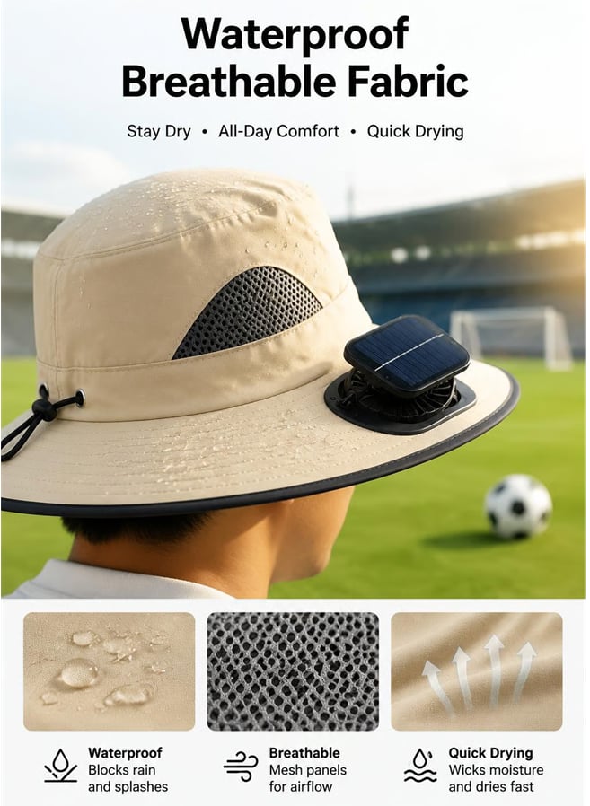 Solar Fan Hat – Wide Brim, Dual Power, Adjustable Speed, UPF Protection ☀️🧢
