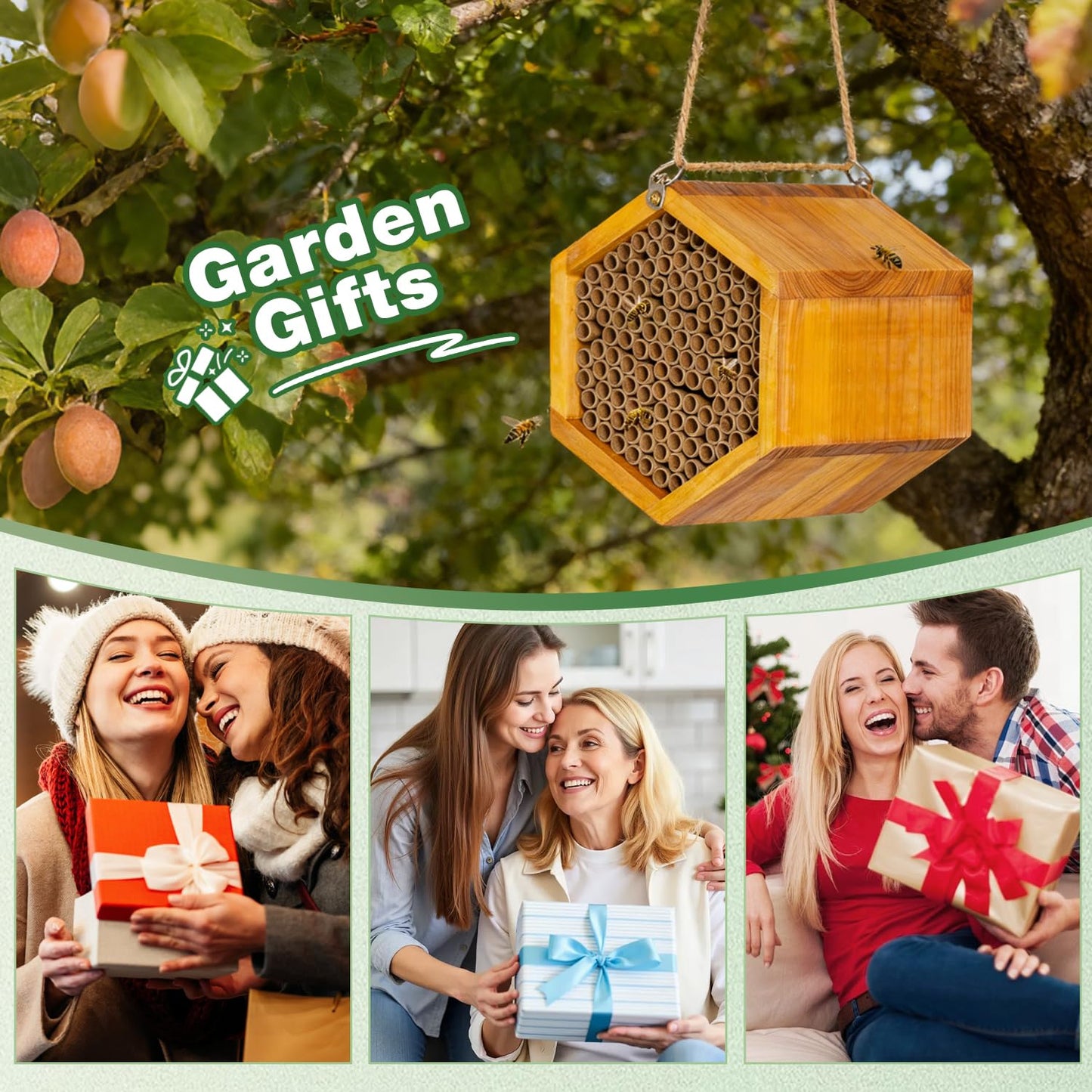 Mason Bee House – Wax-Coated, Ready-to-Use, Attracts Peaceful Pollinators for a Thriving Garden 🐝🌼🏡