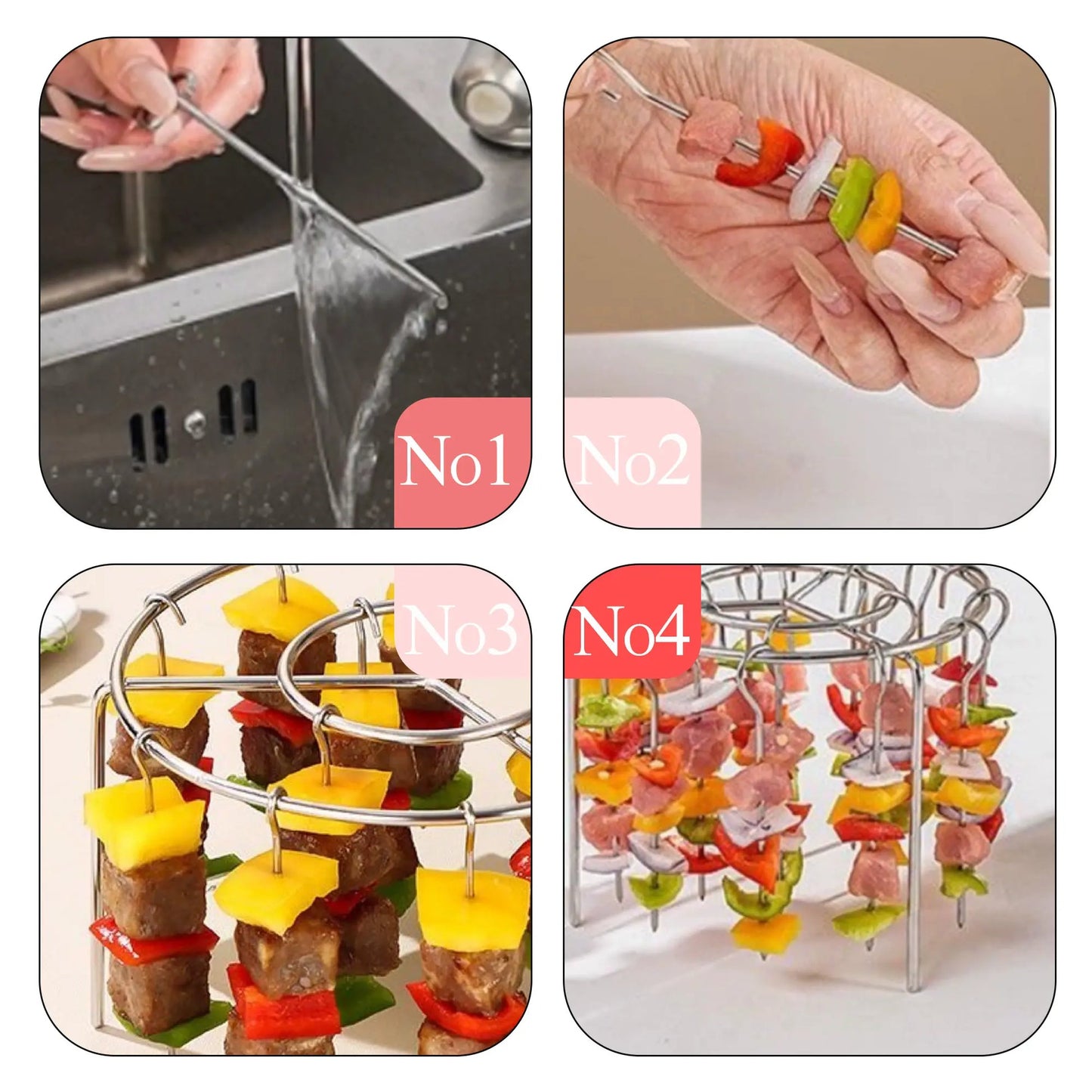 Vertical Hanging Skewer Rack for Air Fryer – 360° Heat, 24 Skewers, 304 Stainless Steel 🍢