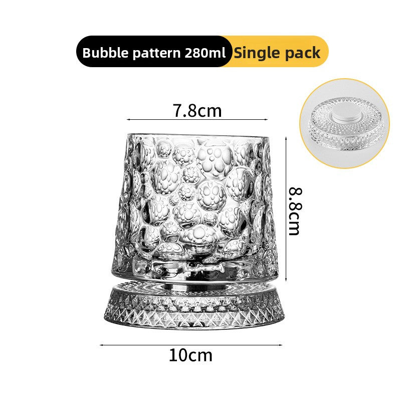 Rotating Whiskey Glass – 360° Spinner, Crystal Clear, 6 Patterns 🥃🌀