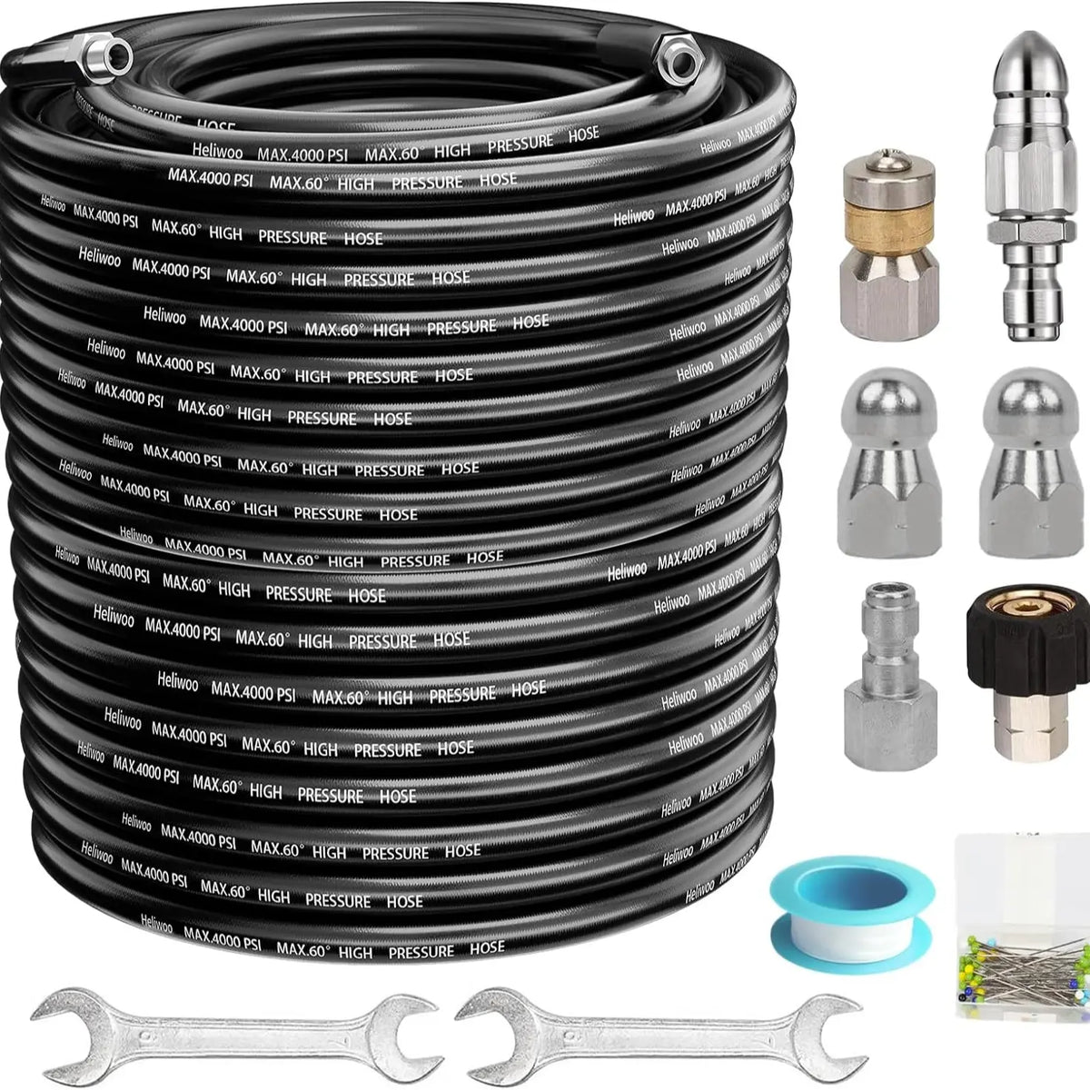 High-Pressure Sewer Jetter Hose – Triple-Layer, Stainless Steel Nozzle, Universal Fit 💧🔧