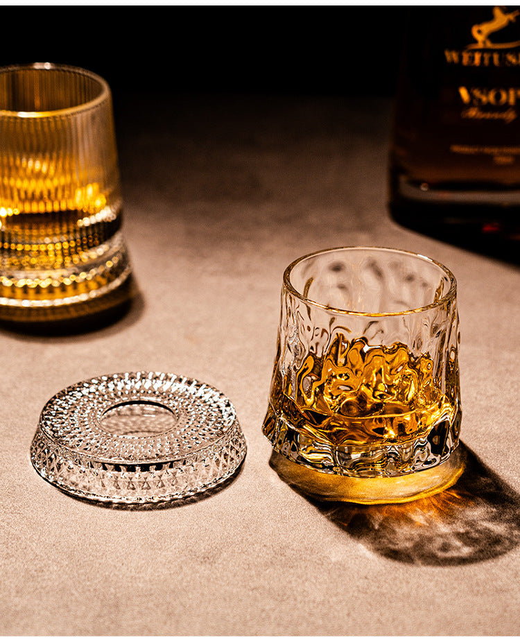 Rotating Whiskey Glass – 360° Spinner, Crystal Clear, 6 Patterns 🥃🌀