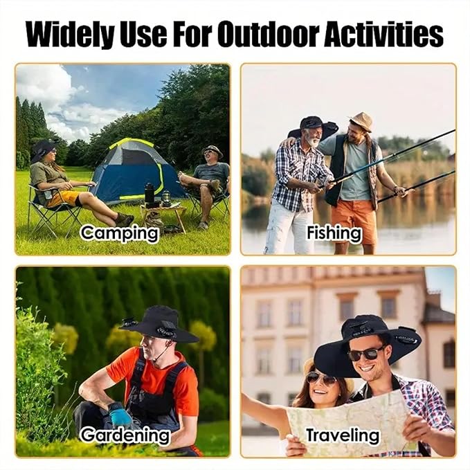 Solar Fan Hat – Wide Brim, Dual Power, Adjustable Speed, UPF Protection ☀️🧢