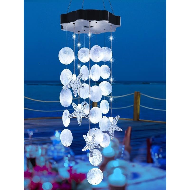 Solar Seashell Wind Chime – Natural Shells, 2 Lighting Modes, Gift-Ready 🐚☀️