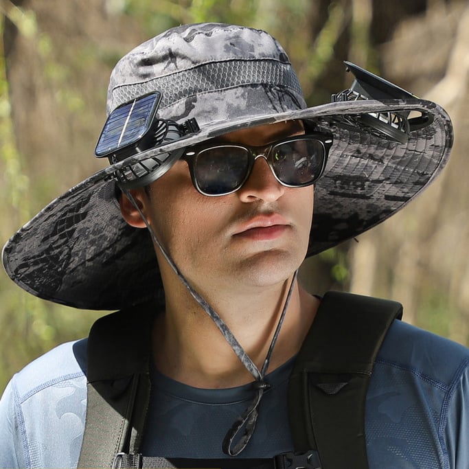 Solar Fan Hat – Wide Brim, Dual Power, Adjustable Speed, UPF Protection ☀️🧢