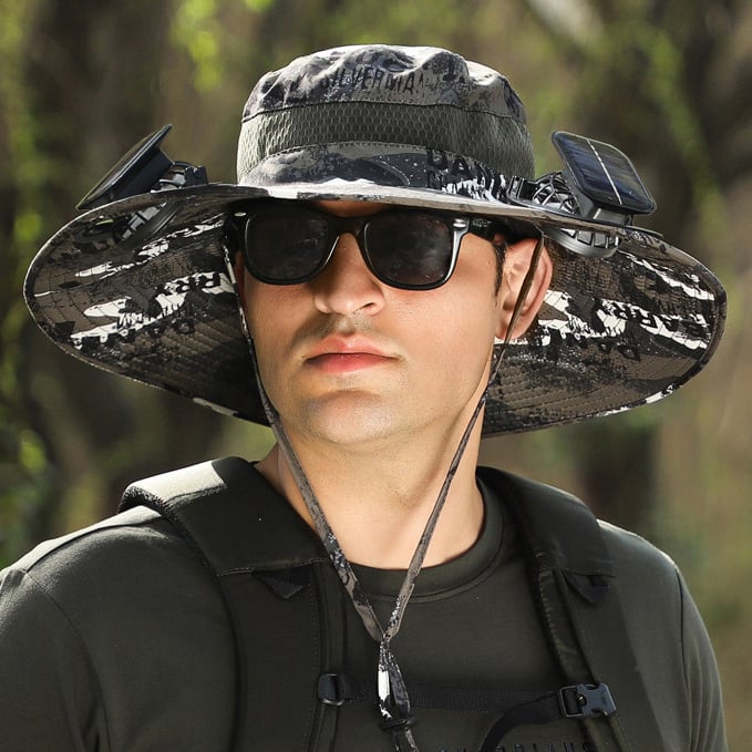 Solar Fan Hat – Wide Brim, Dual Power, Adjustable Speed, UPF Protection ☀️🧢