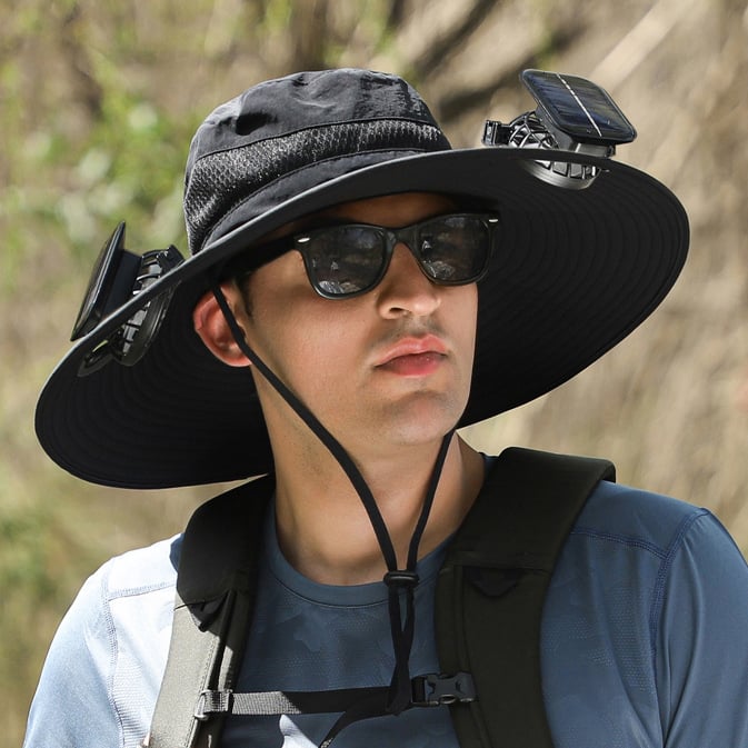 Solar Fan Hat – Wide Brim, Dual Power, Adjustable Speed, UPF Protection ☀️🧢