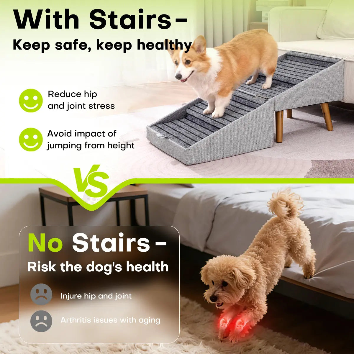 17" Dog Stairs Ramp – 2-in-1 Foldable Wooden Pet Steps & Ottoman for Couch and Bed 🐕🪑🌿
