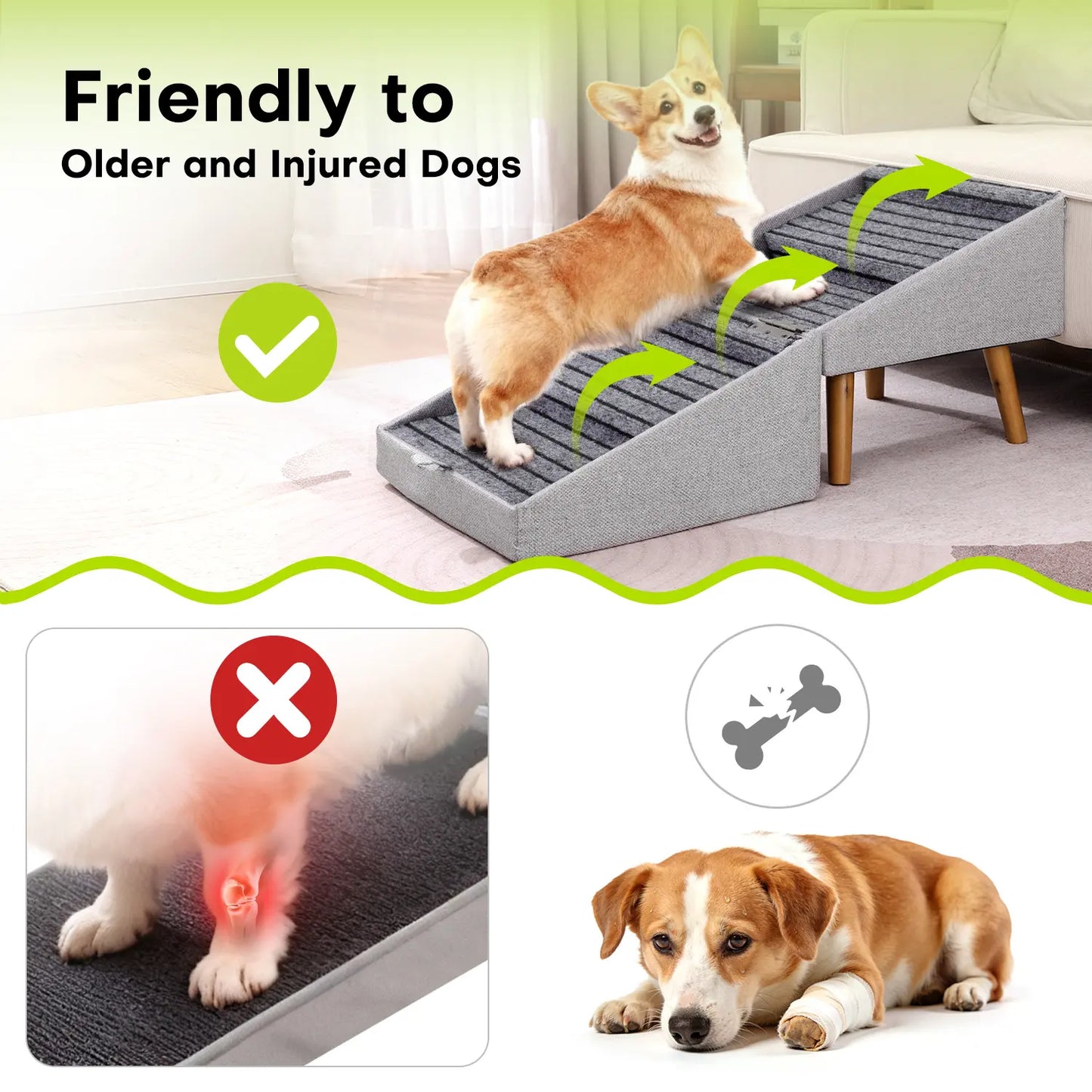 17" Dog Stairs Ramp – 2-in-1 Foldable Wooden Pet Steps & Ottoman for Couch and Bed 🐕🪑🌿
