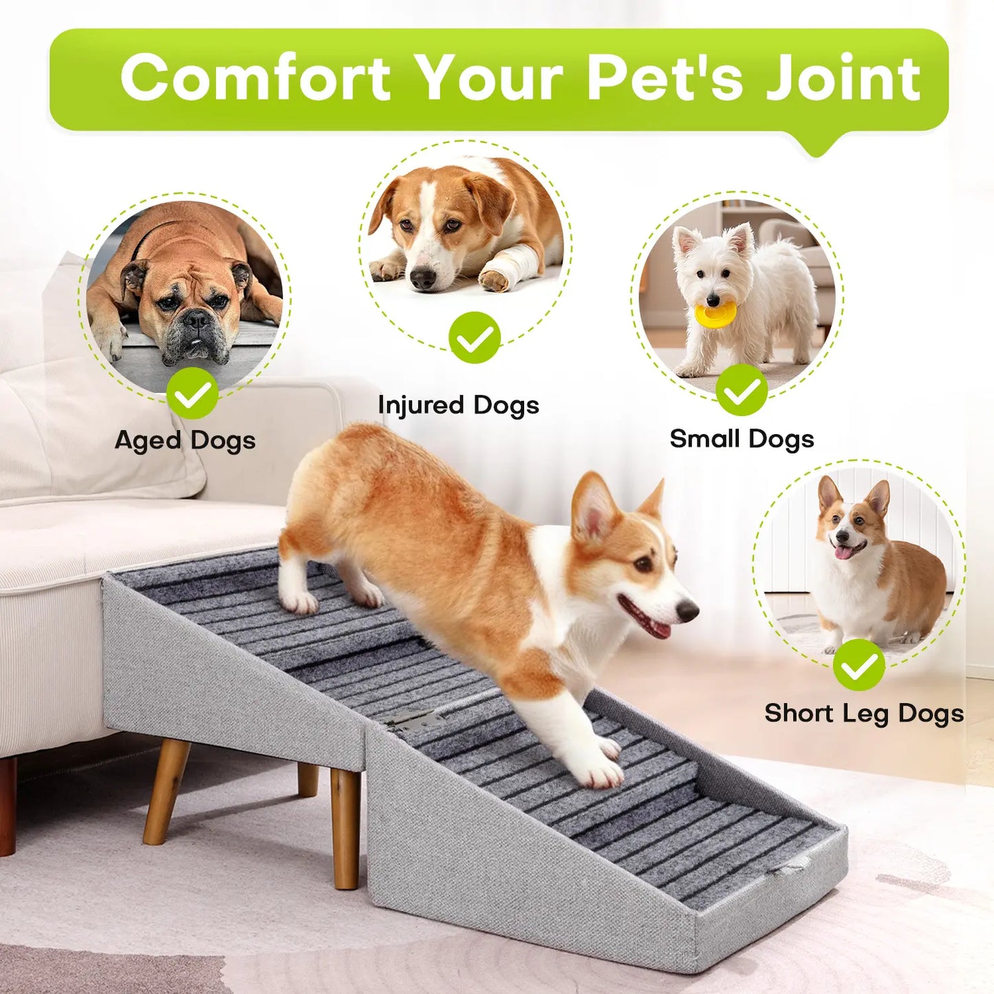 17" Dog Stairs Ramp – 2-in-1 Foldable Wooden Pet Steps & Ottoman for Couch and Bed 🐕🪑🌿
