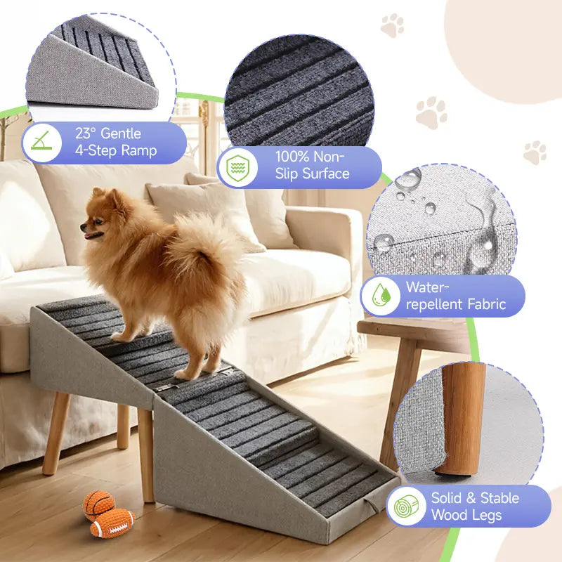 17" Dog Stairs Ramp – 2-in-1 Foldable Wooden Pet Steps & Ottoman for Couch and Bed 🐕🪑🌿