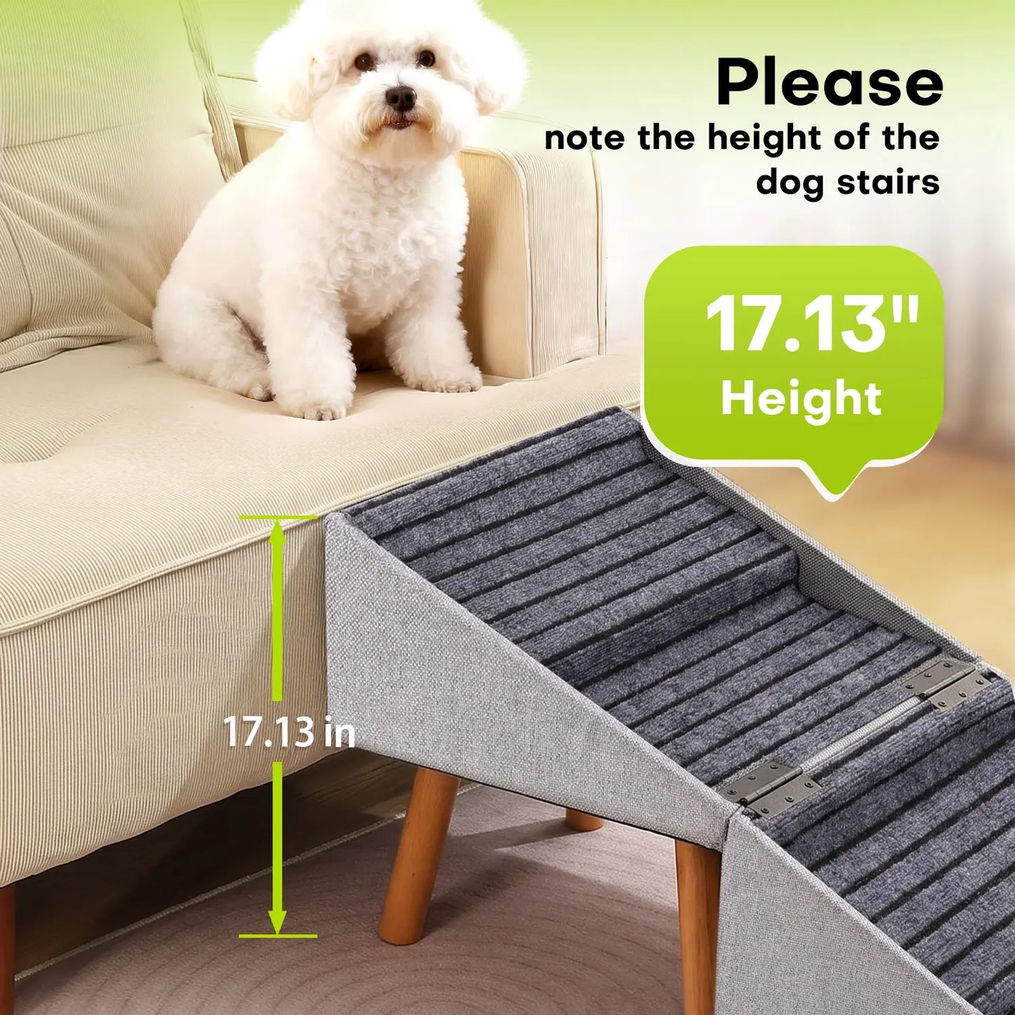 17" Dog Stairs Ramp – 2-in-1 Foldable Wooden Pet Steps & Ottoman for Couch and Bed 🐕🪑🌿