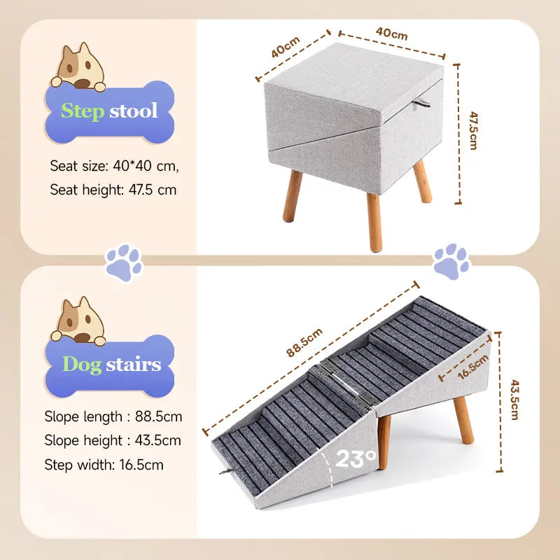 17" Dog Stairs Ramp – 2-in-1 Foldable Wooden Pet Steps & Ottoman for Couch and Bed 🐕🪑🌿