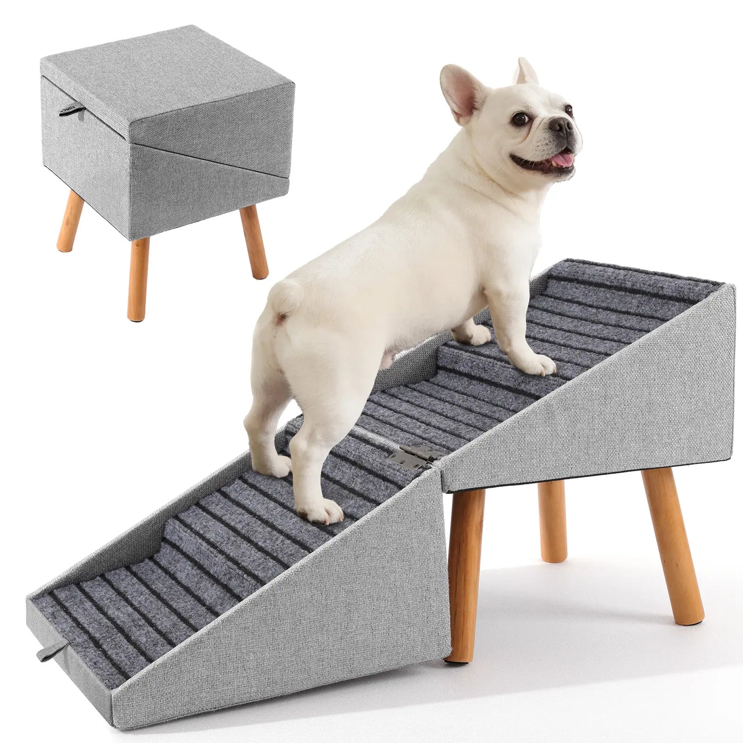 17" Dog Stairs Ramp – 2-in-1 Foldable Wooden Pet Steps & Ottoman for Couch and Bed 🐕🪑🌿