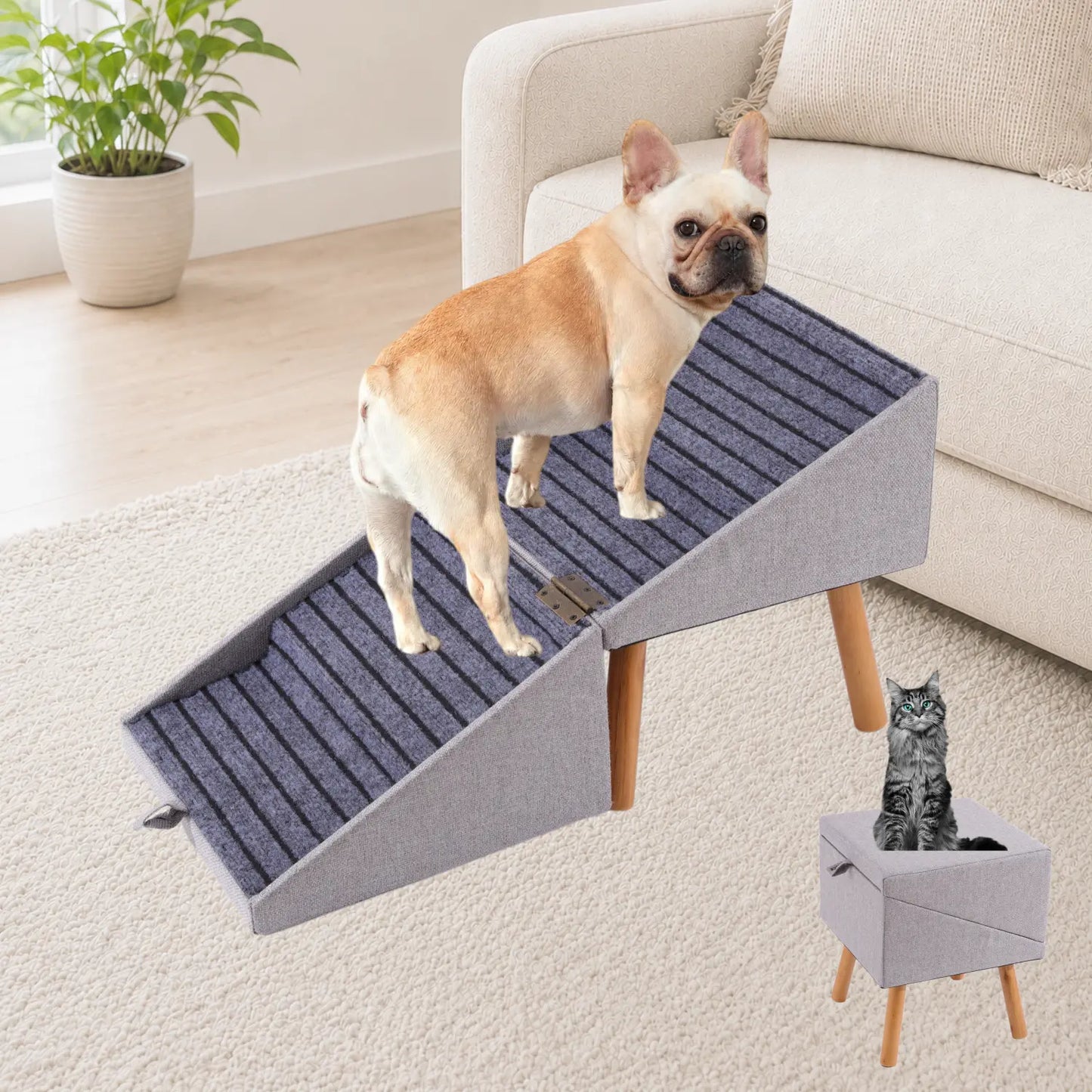 17" Dog Stairs Ramp – 2-in-1 Foldable Wooden Pet Steps & Ottoman for Couch and Bed 🐕🪑🌿