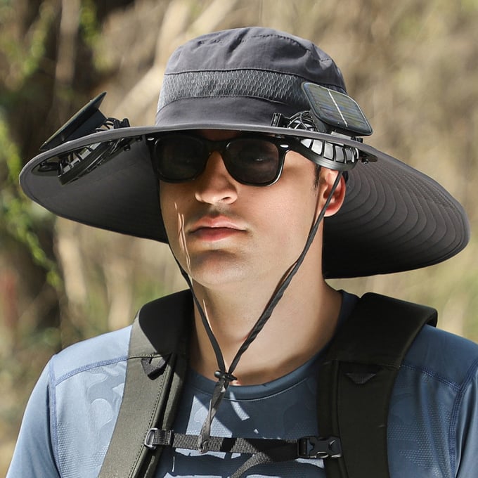 Solar Fan Hat – Wide Brim, Dual Power, Adjustable Speed, UPF Protection ☀️🧢