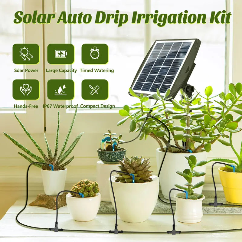 Solar Automatic Drip Irrigation Kit System –&Self-Watering Device for 10 or 20,30 Pots 🪴☀️💧