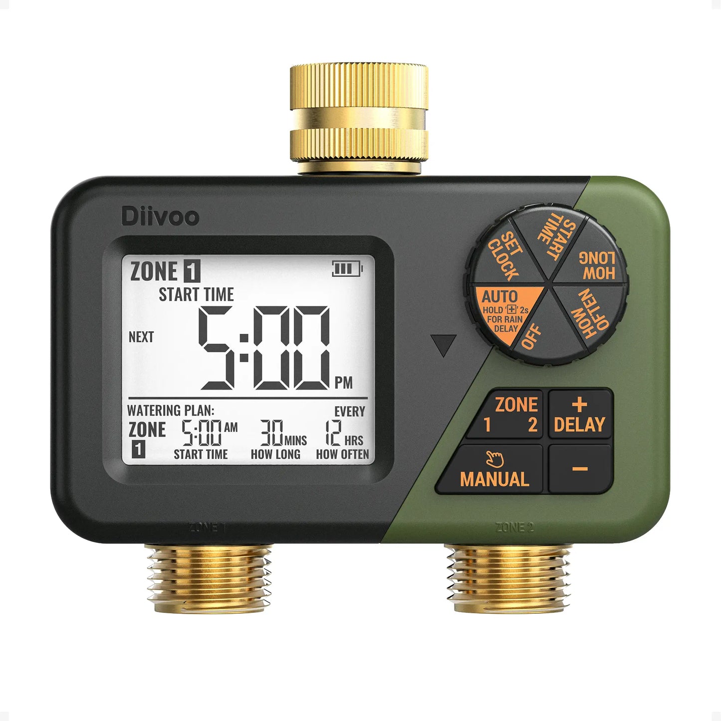 2-Zone Programmable Sprinkler Timer – Brass Build, IP67 Waterproof, Large Display 💧⏱️
