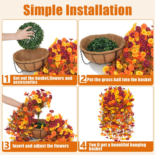 Artificial Hanging Flower Baskets (2 &4 Pack), UV Resistant Fall Decor