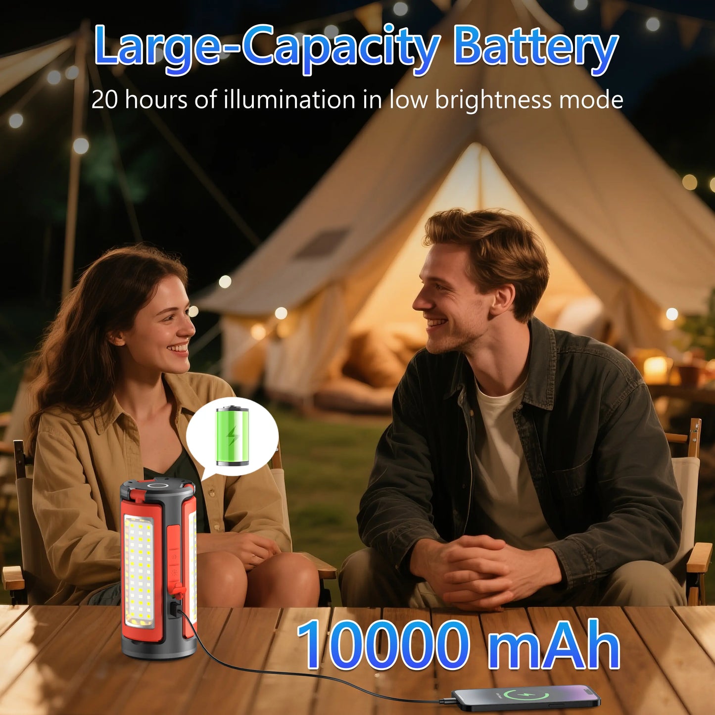 10000&12000mAh Rechargeable LED Work Light with Tripod Stand – 3 Adjustable Lamp Heads, Power Bank Function 💡🔋