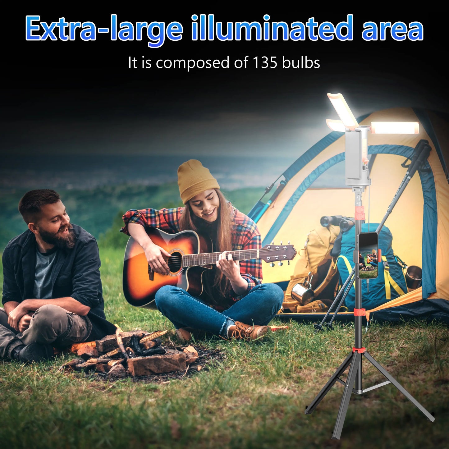 10000&12000mAh Rechargeable LED Work Light with Tripod Stand – 3 Adjustable Lamp Heads, Power Bank Function 💡🔋