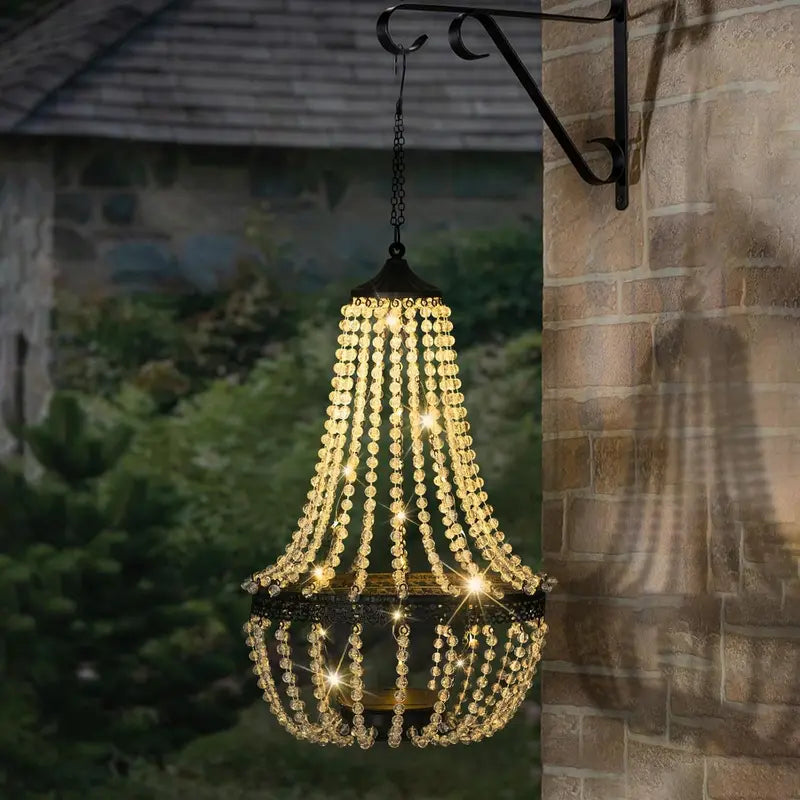 28" Hanging Solar Chandelier – Clear Crystal Acrylic, 30 Warm White LED Lights 💡✨